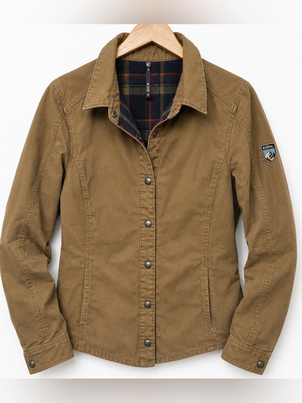 KUHL Canvas Utility Jacket Brown Plaid Lined Cotton Outdoor Hiking Women's S